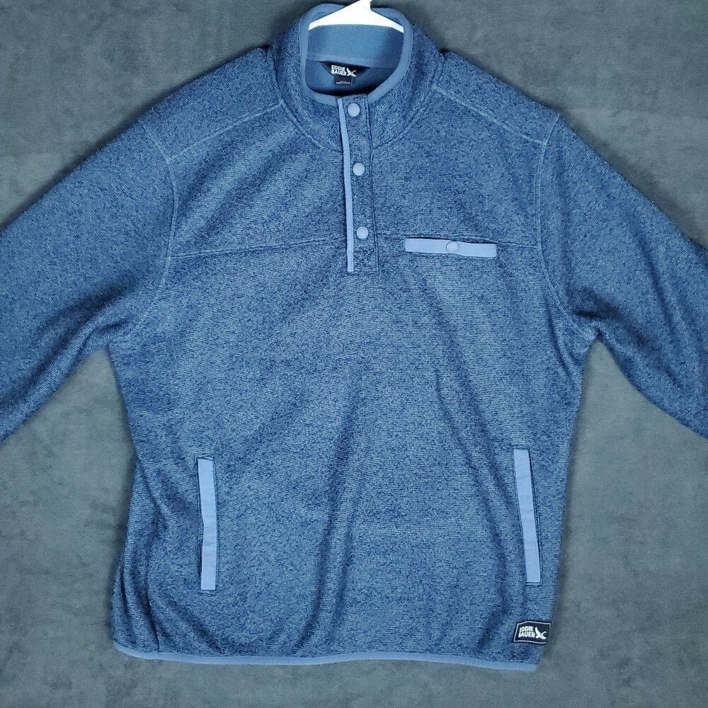 Eddie Bauer Sweater Men’s XL Knit Pullover 1/4 Snap Mock Neck Blue - Picture 10 of 11